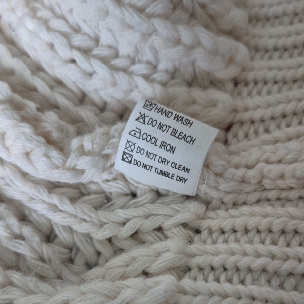 Cream/Off-White Cable Knit Cardigan with Puffy Sleeves - Picture 6 of 7